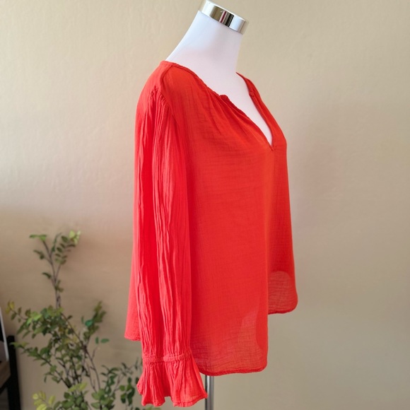 VELVET 3/4 sleeve 100% Cotton Orange Poppy Blouse Size Small - Picture 2 of 9